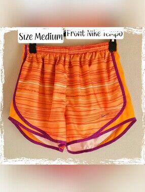 Nike Women's Dri-FIT Tempo Running Shorts Orange with Purple Trim EUC Size M Med